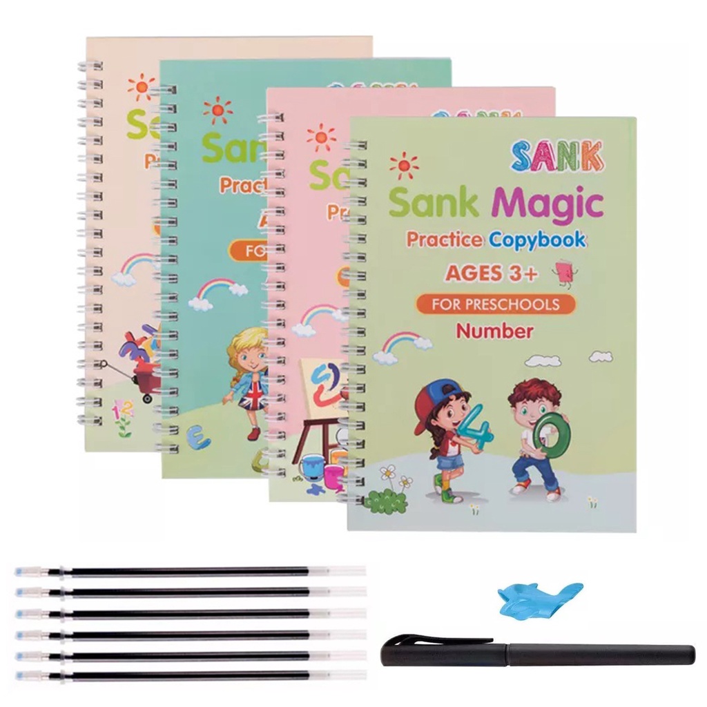 

Buku Belajar Menulis Anak Sank Magic Book Satu Set Isi 4 Buku Pulpen Refill Practice Buku Latihan Belajar TK Paud Reuseable Buku Edukasi Pintar Menulis Alfabet Matematika Buku Ajaib Tulisan Hilang Sendiri