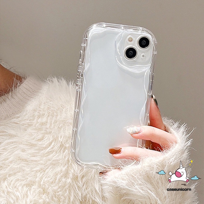 IPHONE Fashion Sederhana Cat Air Gelombang Bingkai Bantal Ponsel Case Kompatibel Untuk Iphone11 12 13 14 Pro MAX 7plus XR X XS Max7 8 Plus SE 2020 Halus Glossy Bergelombang Tepi Shockproof Soft Case