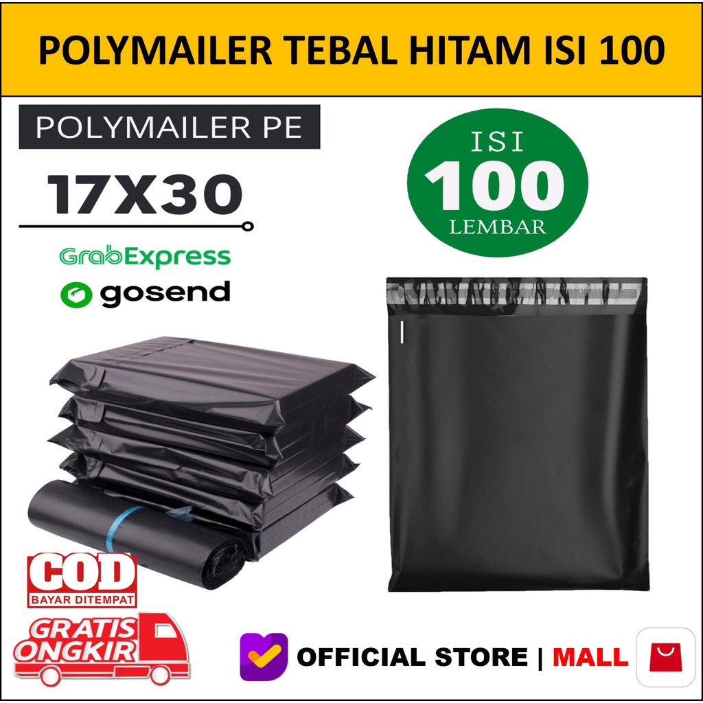 Plastik Polymailer Plastik Packing Hitam 17x30 Tebal HD PE Tidak Tembus Pandang Grosir