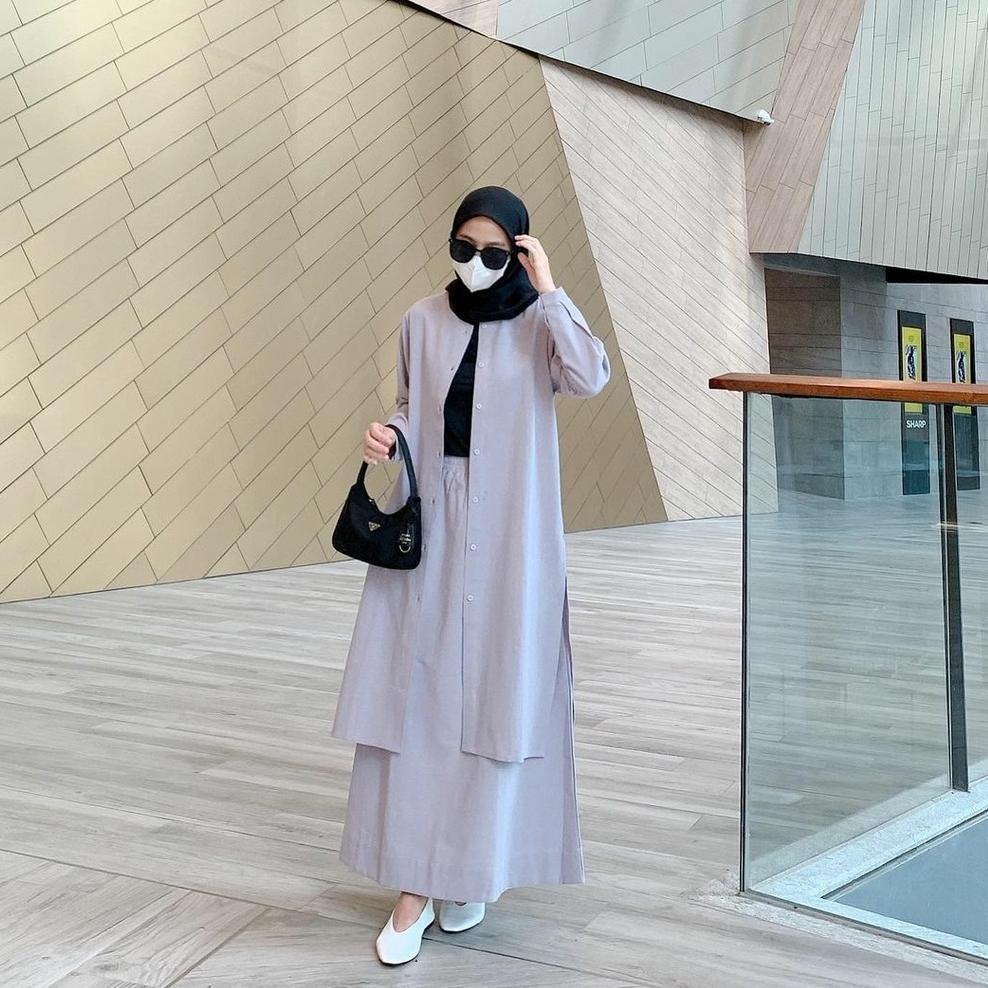 HARGA BERSAHABAT Kaila Set Setelan Rok Kemeja Putih + Rok Putih Casual One Set Busui Frendly Kancing