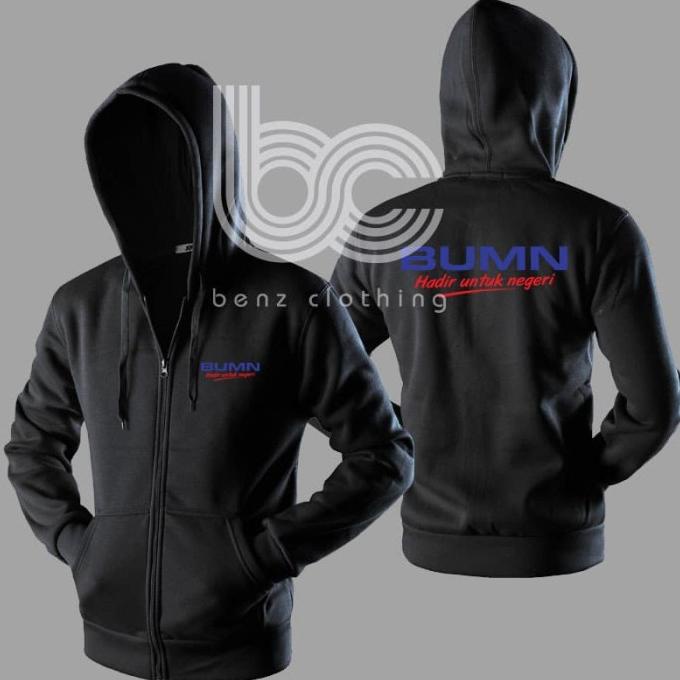 Jaket Hoodie Sweater BUMN Outerwear Pria Wanita Zipper Resleting Depan Polos Sablon Polyflek Korea
