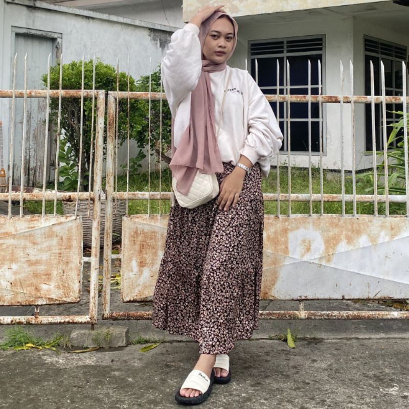 Floral Skirt Bunga/Rok Motif Bunga Premium/Rok Style Bunga