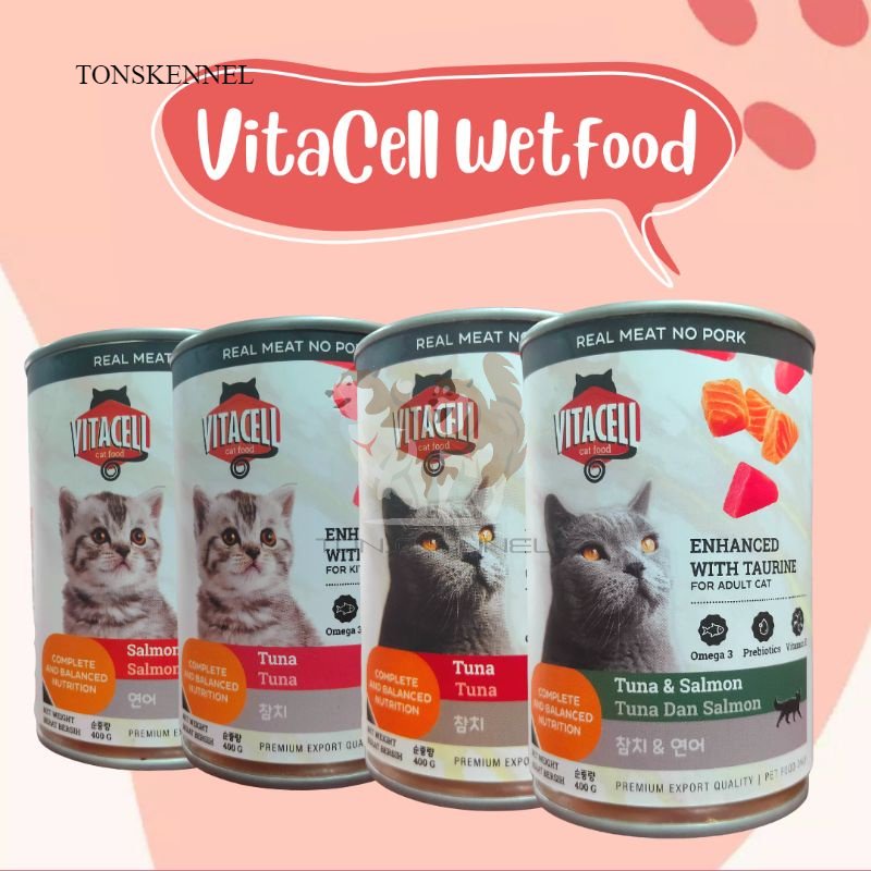 VitaCell Wetfood Makanan Basah Untuk Kucing 400Gr Anakan Anak Dewasa Kitten Adult Salmon Tuna