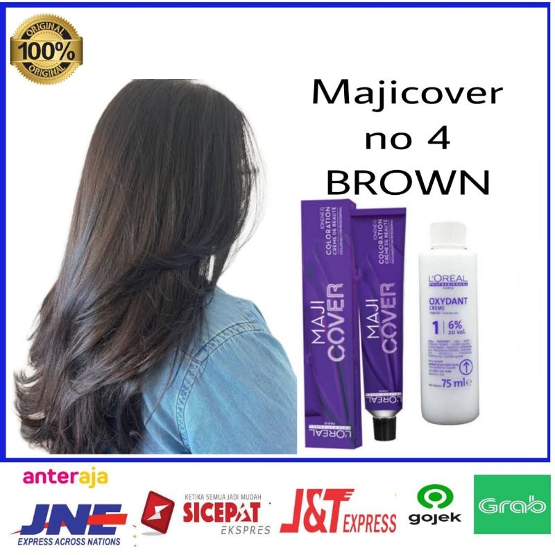 cat rambut Loreal majicover 4 brown + oxidant L'oreal 75 ml / pewarna rambut Loreal majicover/ hair 