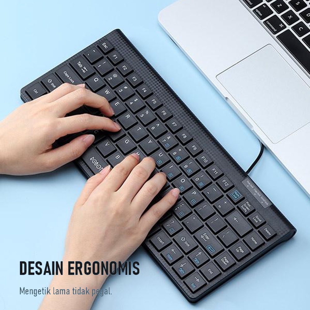 ROBOT Keyboard RK10 Portable Mini - Robot Keyboard Wired Ultra Thin USB Tombol Silent Click Ori