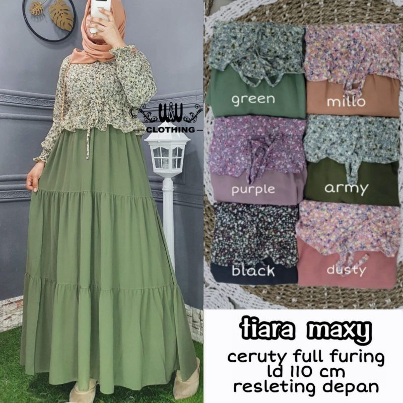 Gamis Terbaru kekinian Tiara Maxy Ceruty full furing Ld 110