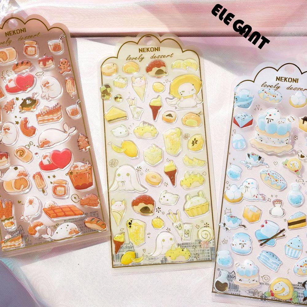 [Elegan] Alat Tulis Stiker Kucing Kawaii Epoxy Kristal Perlengkapan Sekolah Planner DIY Craft Handphone Stiker Gadis Diary Scrapbooking Stiker