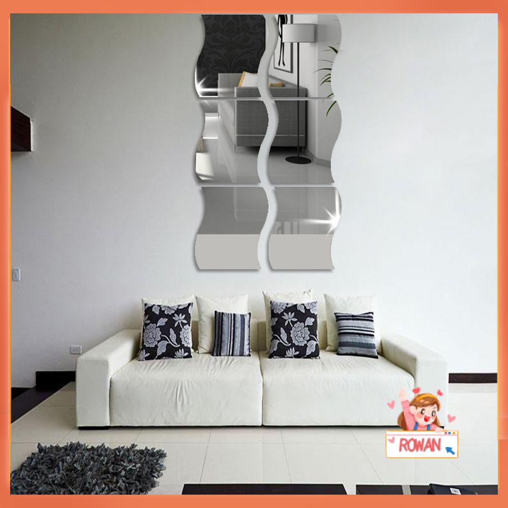 R-flower 6Pcs Mirror Stiker Dinding Fashion 3D Akrilik Dekorasi Rumah