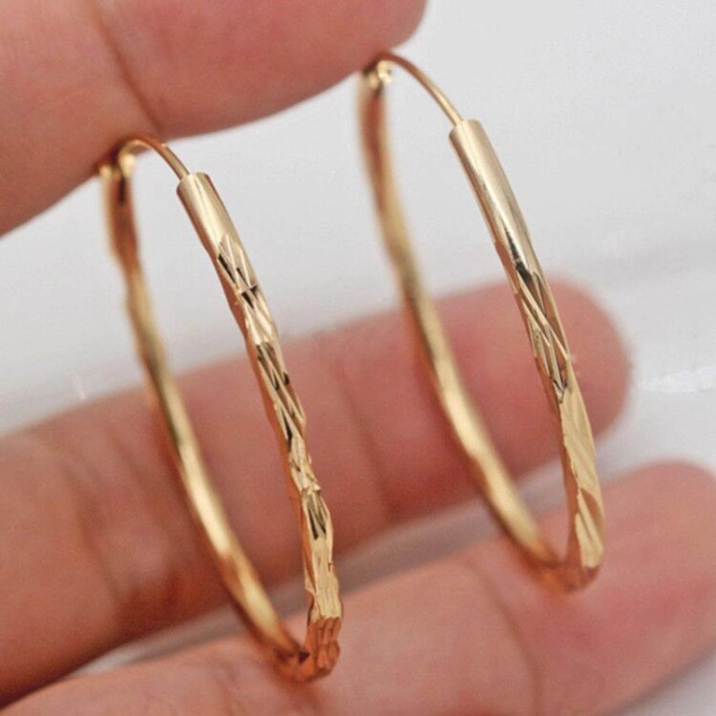 Eternity Wanita Hoop Earrings Metal Warna Emas Tekstur Yang Indah Anting Lingkaran Serbaguna Perhiasan Klasik