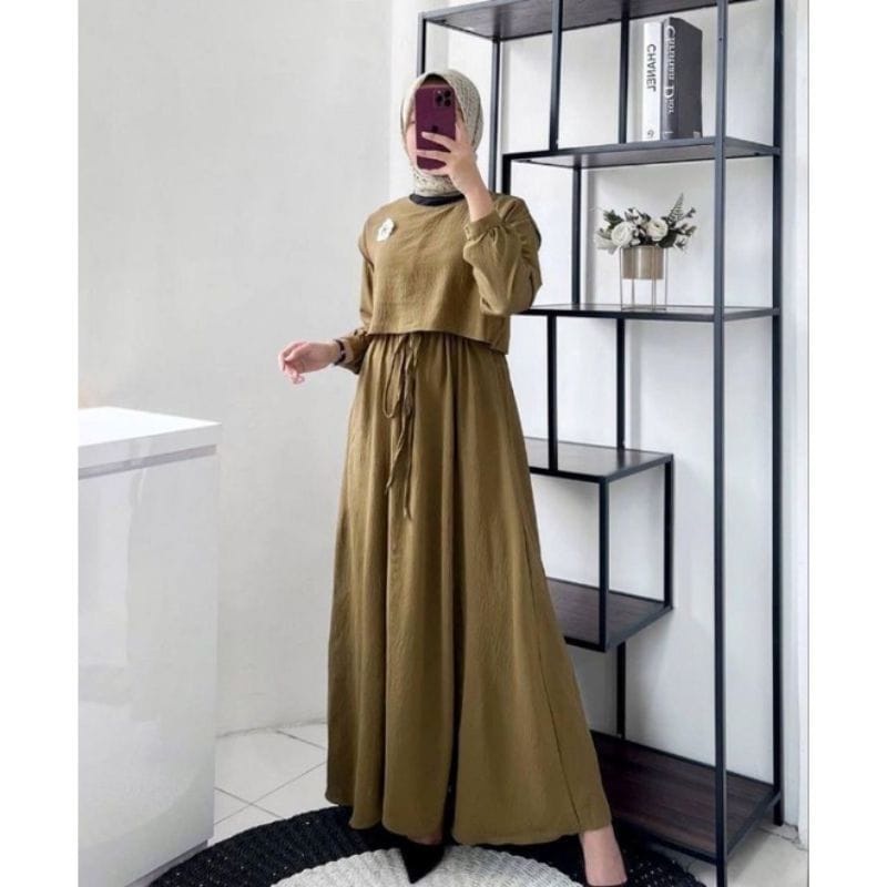 Gamis Dara polos Rayon Crinkle Airflow Premium Baju Wanita Muslima Gamis Jumbo Dan Setandar