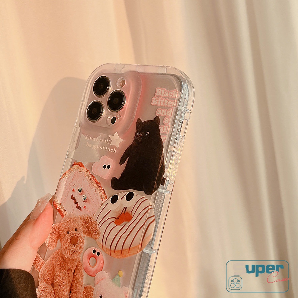 IPHONE Casing Ponsel Beruang Anjing Kucing Kartun Transparan Kompatibel Untuk Iphone11 13 14 12 Pro MAX 6 6S 7 8 Plus XR X XS MAX Ins Hewan Lucu Stiker Shockproof Airbag Lembut TPU Penutup Belakang