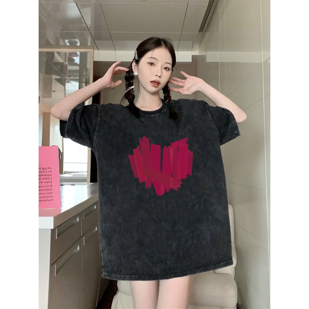 XIAOZHAINV Korean Style Printing Washed Oversize Baju Kaos Wanita
