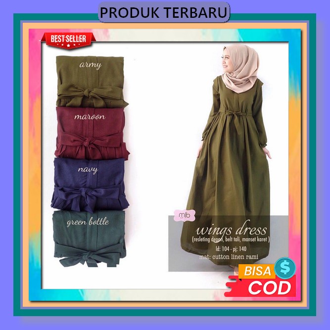 Nabila Dress / Gamis Muslim Wanita Terbaru 2023 Bahan Crinkle Airflow / Fashion Muslimah Cewek Dewas
