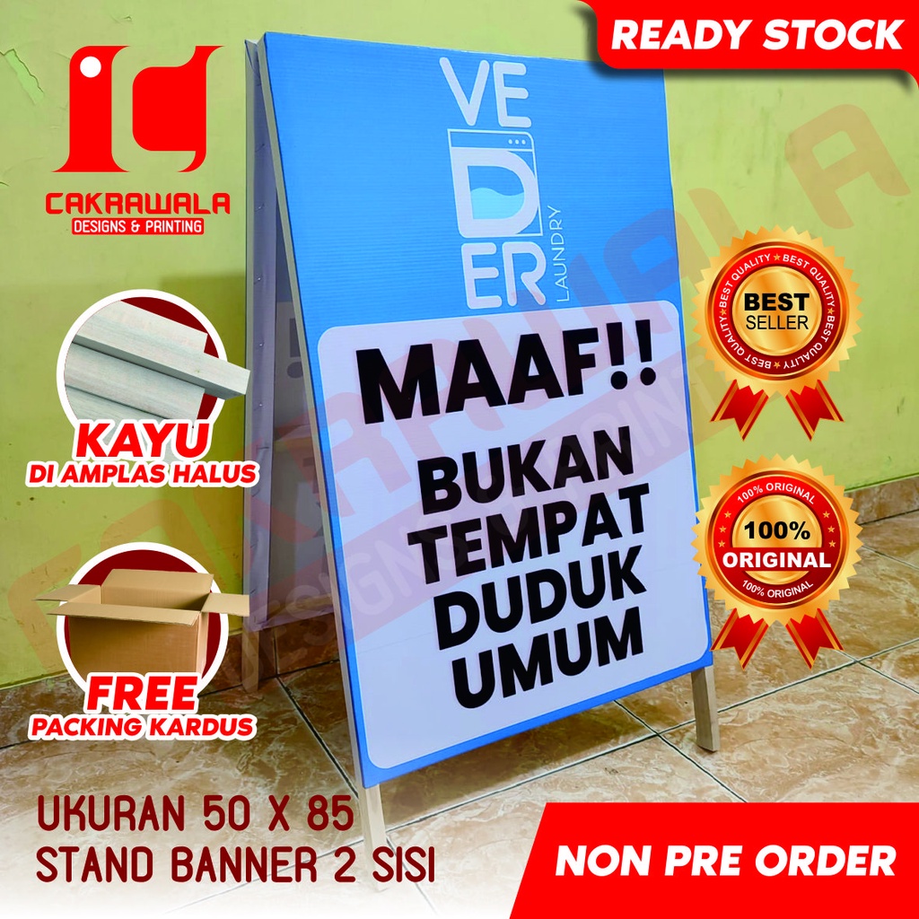 STAND BANNER KAYU  LAUNDRY CAUTION UKURAN 50 X 85  - STANDING BANNER KAYU - SEGITIGA BANNER KAYU - S