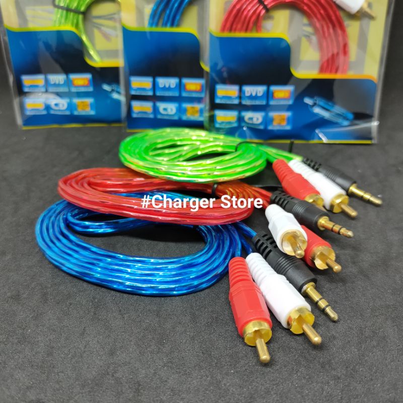 Kabel Audio 2in1 Hp Ke Speaker 1.2M / Tv / Audio AUX Salon / cd vcd 2in1 transparan Jack Audio 3.5mm