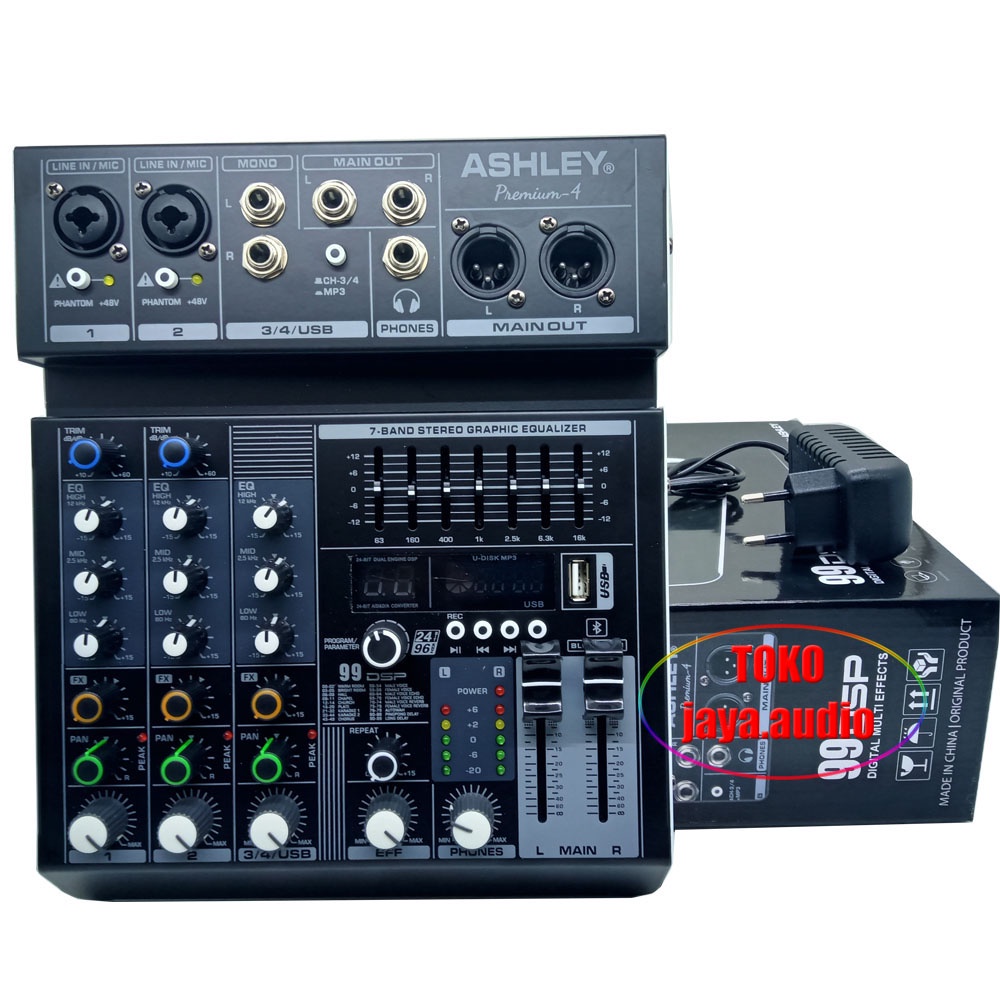Mixer Ashley Premium 4 Original 4 Channel Bluetooth - USB With Soundcard Professional Audio Mixer