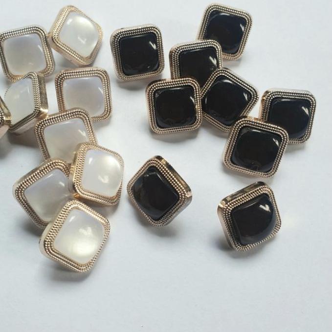 ◊ Kancing mutiara kotak diameter 15 mm  mutiara kotak putih/hitam ☻