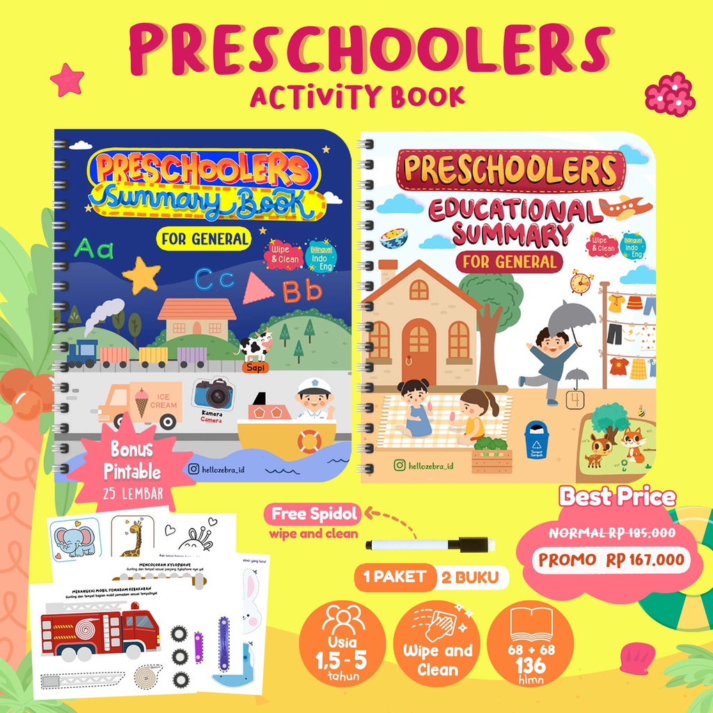 

PreSchoolers Summary Activity Book (General) | Buku Aktivitas anak Wipe and Clean Hapus Tulis | Buku Ringkasan Anak TK dan PAUD PlayGroup | Buku Anak TK | Buku Anak PAUD