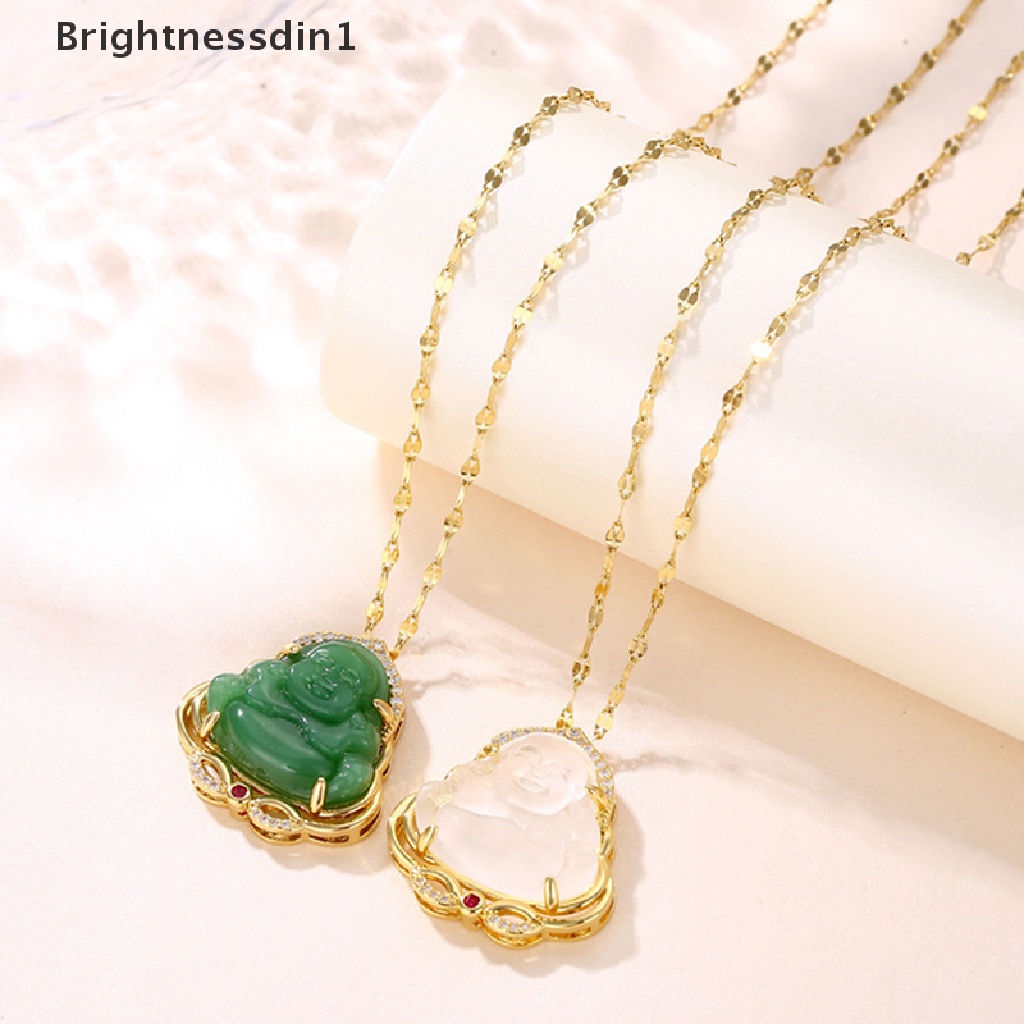 [Brightnessdin1] 1pc Kalung Liontin Buddha Maitreya Baja Titanium Kristal Wanita Keberuntungan Jimat Butik