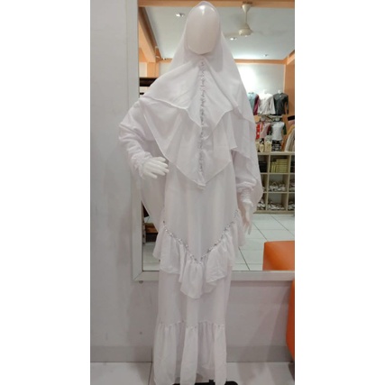 Gamis Syari putih/perlengkapanhajiumroh/perlengkapan umroh wanita/gamis polos/gamis wanita/gamis cer