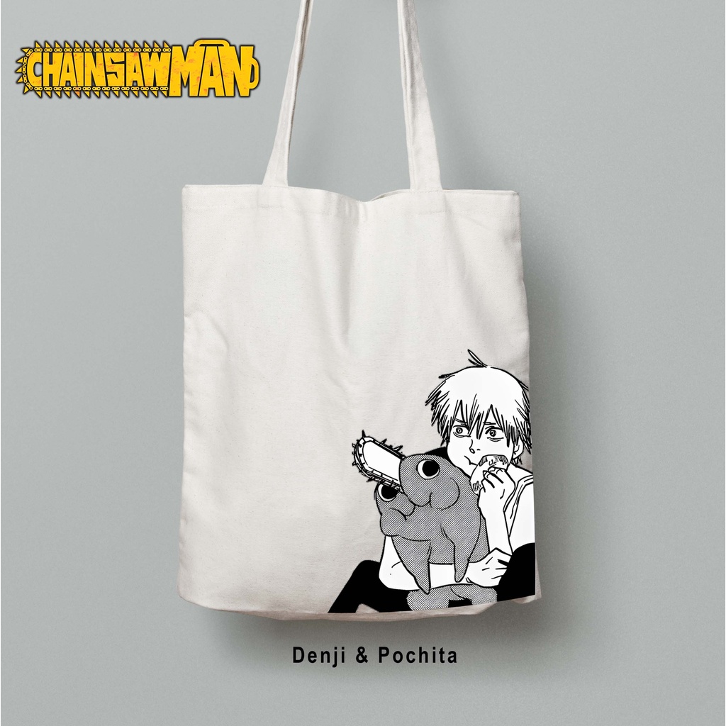 Totebag Anime Chainsaw man denji power aki Pochita Makima Tote bag premium Totebag zipper totebag velcro Termurah