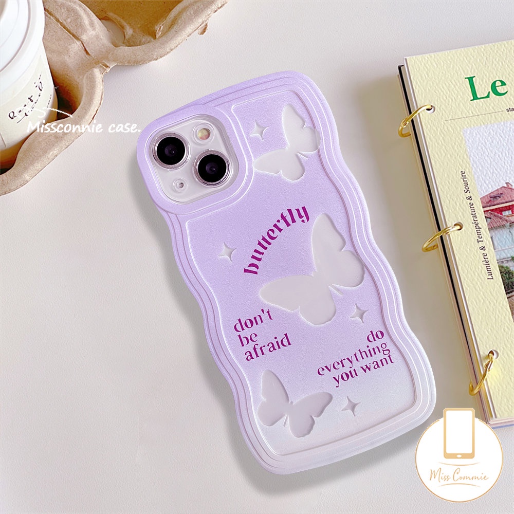 Butterfly Case Kompatibel Untuk Samsung A14 A50 A04s A12 A04E A04 A23 A03s A13 A31 A32 A21s A53 A52 A50s A22 A52s A11 A33 A02s A30s A20 Gradasi Ungu Fantastis Wavy Edge Soft Cover