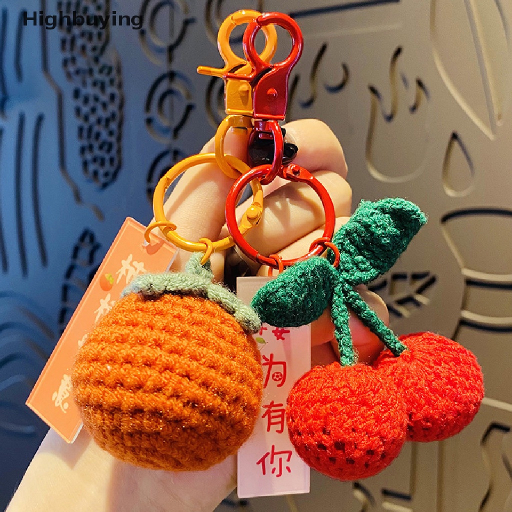 Hbid 1Pc Baru Mewah Buah Crochet Liontin Tenun Tangan Wol Tas Gantungan Kunci Aksesori Glory