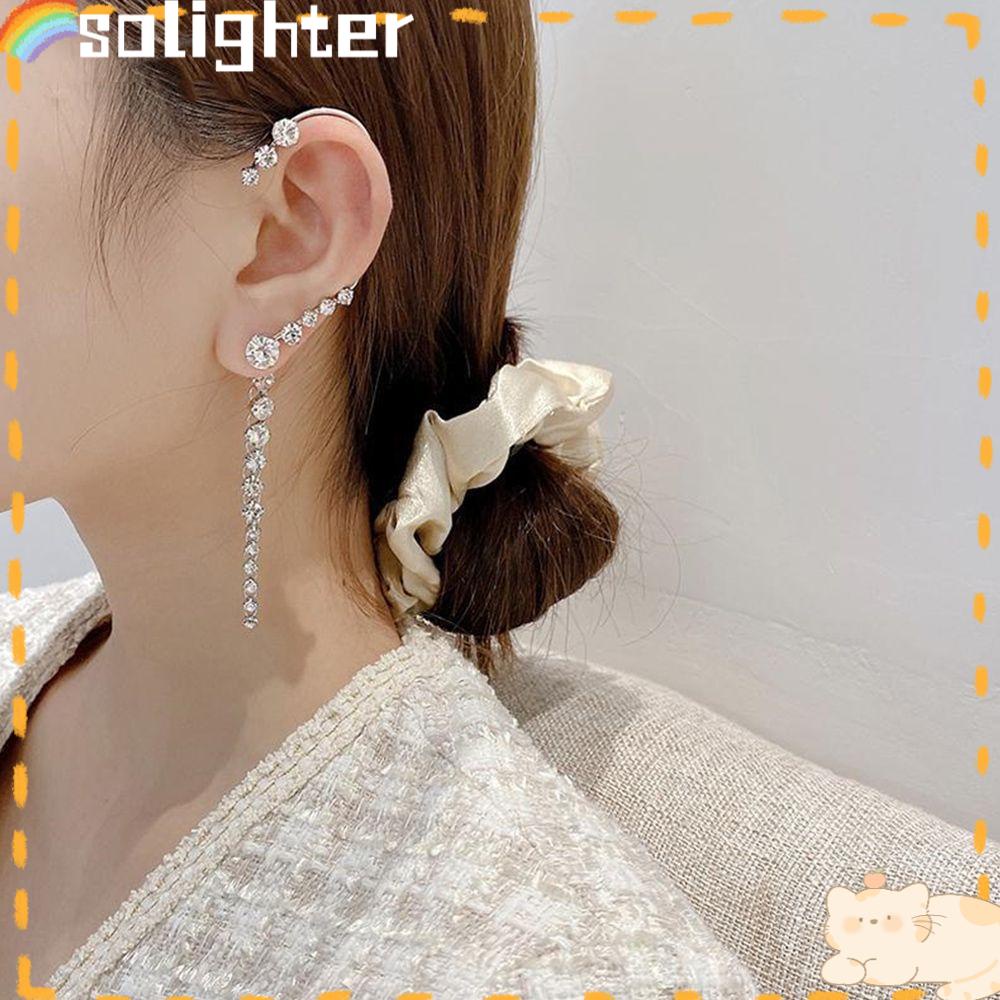 Solighter Anting Panjang Wanita Gadis Zirkon Berkilau Ear Wrap Menjuntai