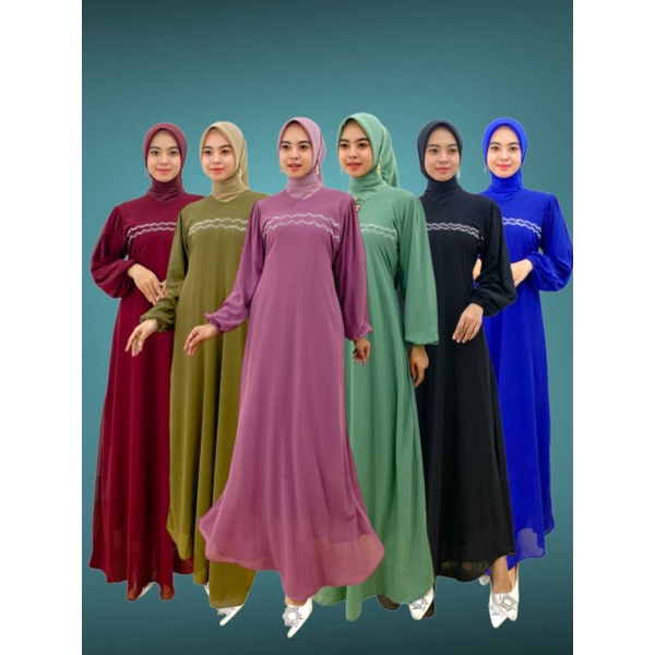 PB Prilly Busana - DIVA DRESS PAYET CERUTY LENGAN BALON - GAMIS PAYET POLOS