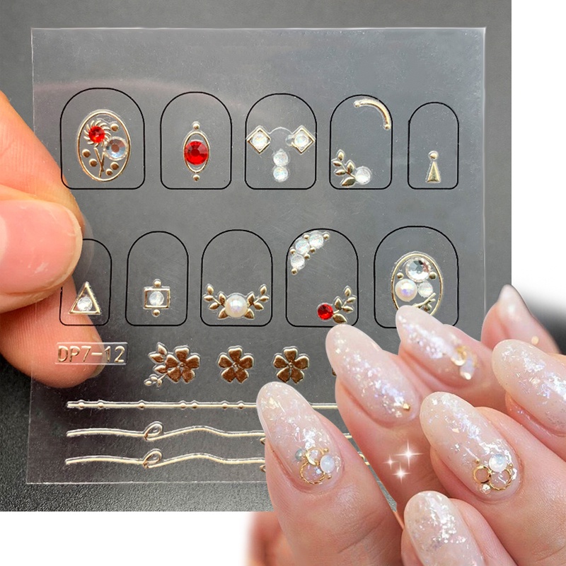Golden Charms 3D Nail Art Berlian Imitasi Stiker Kupu-Kupu Jantung Permata Kuku Rivet Beads Dekorasi Kuku Kertas Manicure