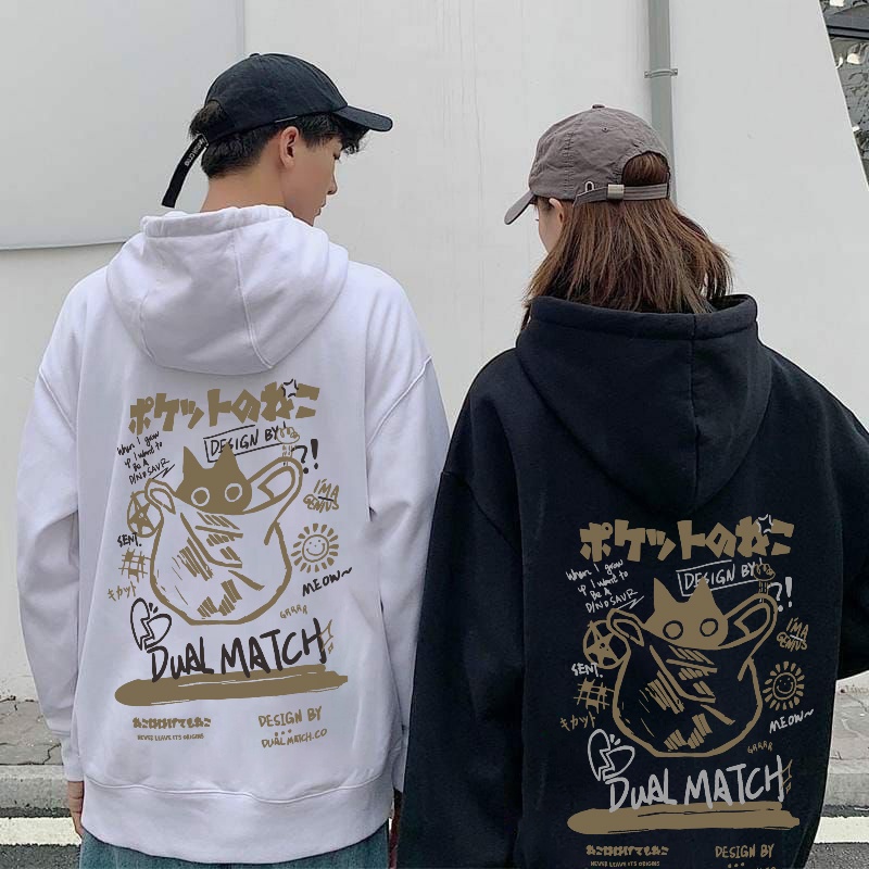 Promo Bisa Bayar Ditempat Hoodie Pasangan Pria Wanita Dual Match Kucing Retro Baru Pakaian Jalanan Wanita Longgar Jepang Mantel Beludru Rubah Perak Longgar Longgar Pakaian Kawaii Kasual Kaus Y2k