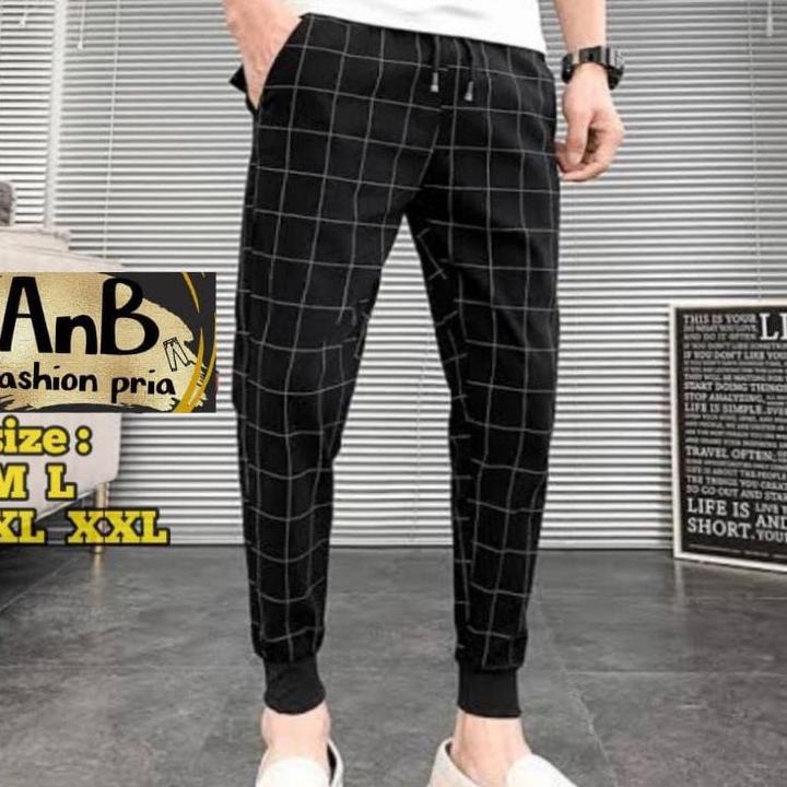 Celana joger pria Tartan/joger&sweatpant/celana panjang kotak kotak (KODE B6512)