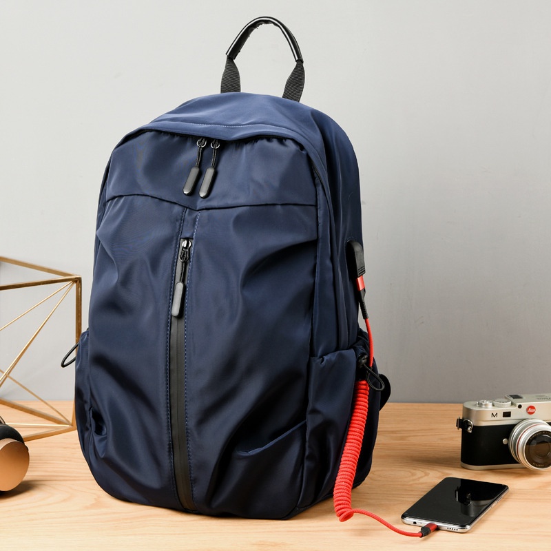 Tas Ransel Laptop Oxford Simple Desain  Waterproof  with USB Charging Port - YBK0016