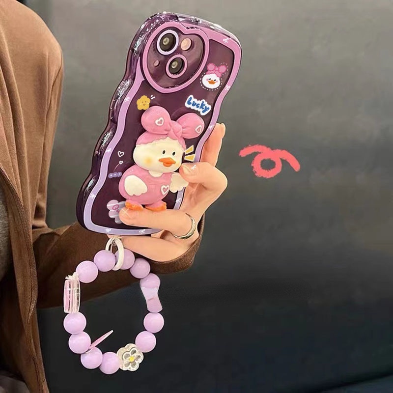 IPHONE Casing Ponsel Desain Bebek Ungu Tiga Dimensi Lucu Kompatibel Dengan Iphone12 13 11 Pro Max X Xs Max Xr Plgbv