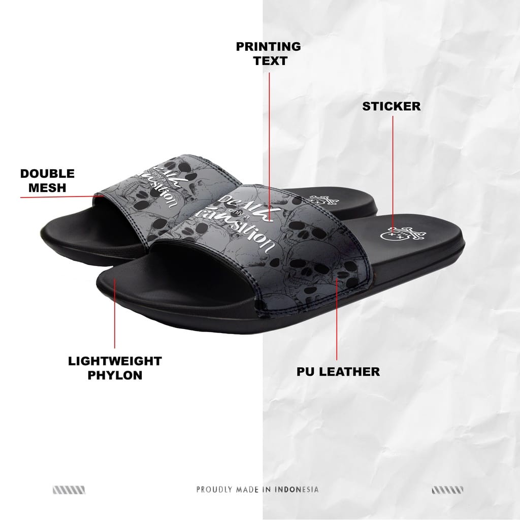 Sun Casual - Skull Grey / White | Slippers Slide | Sandal Pria | Sandal Wanita | Sandal Unisex