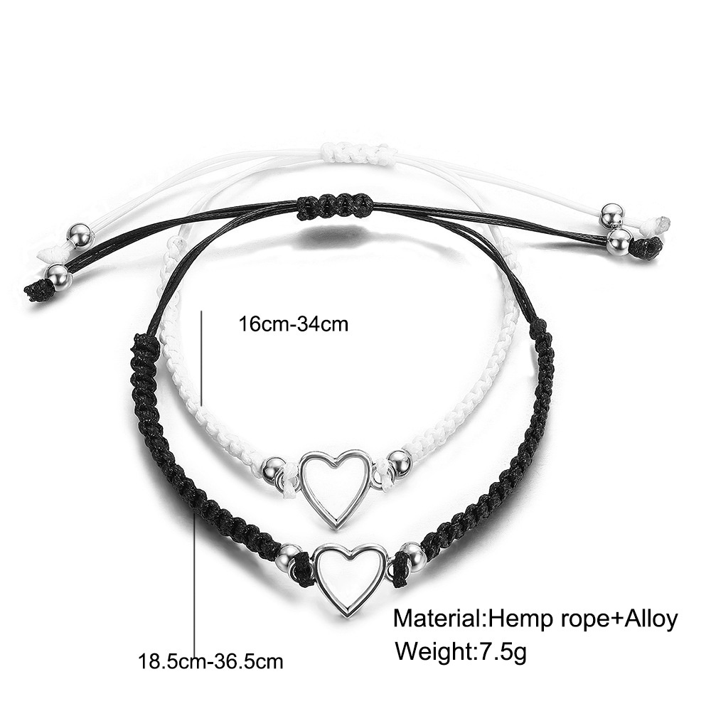 Kreatif Pasangan Hitam Dan Putih Gelang Untuk Wanita Pria Unisex Berongga Hati Anyaman Tali Rami Adjustable Bracelets Jewelry