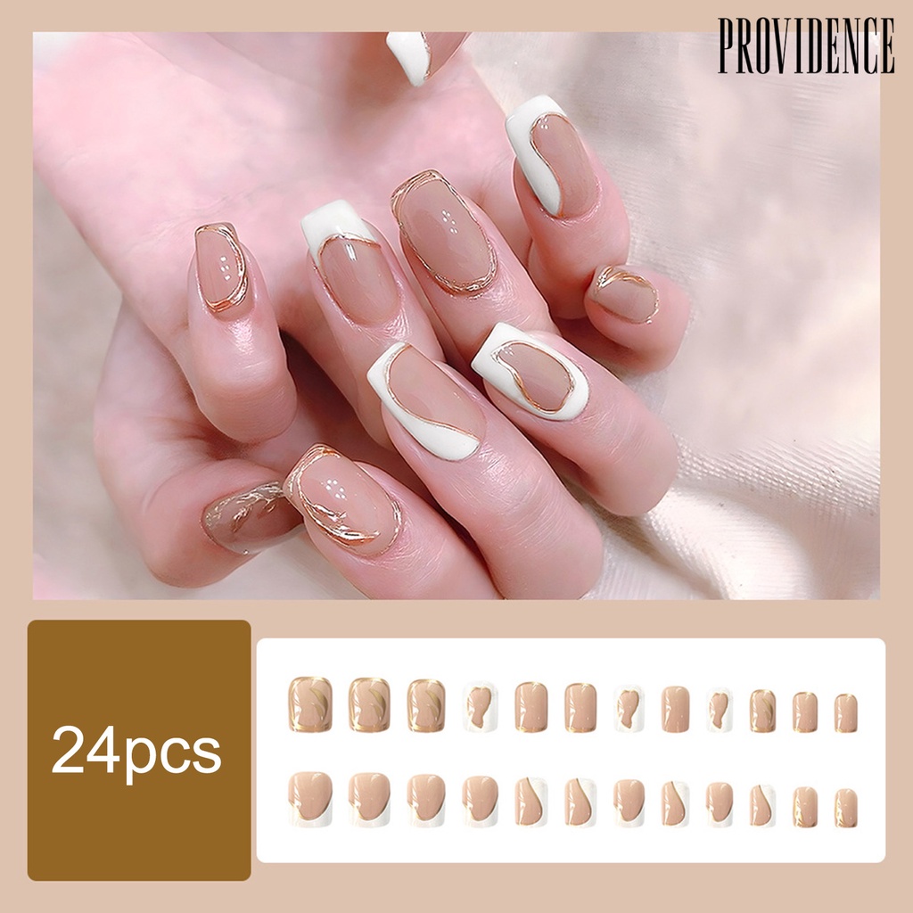 Providence 1set Kuku Palsu Tidak Berbahaya Untuk Kuku Penuh Penutup Gloss Fadeless DIY Pendek French Plated Simplicity Artificial Nail Salon Supply