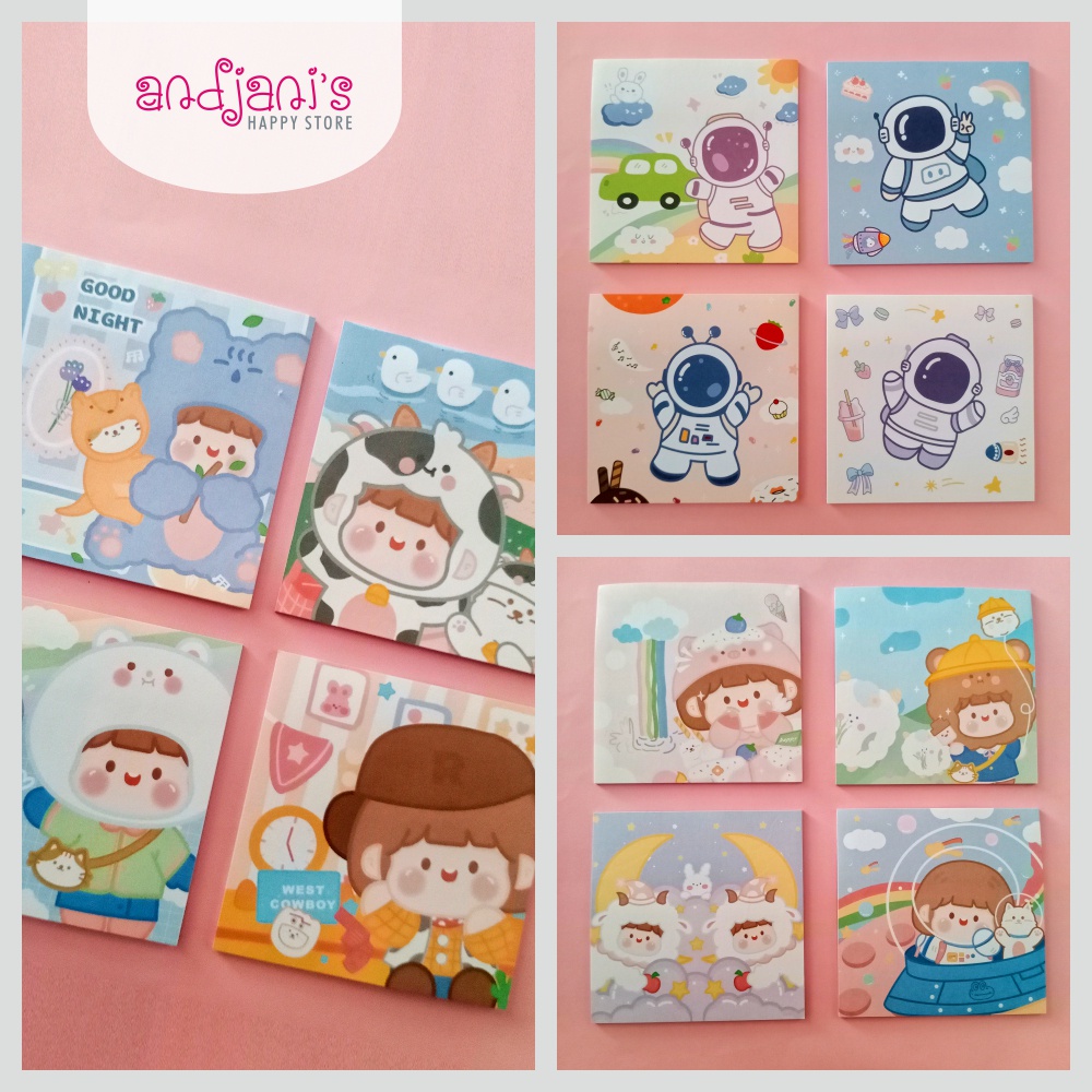 

andjanis ||STICKY NOTES MOTIF ASTRO COW UFO/KARAKTER LUCU/ MEMO TEMPEL/ KERTAS TEMPEL UNIK