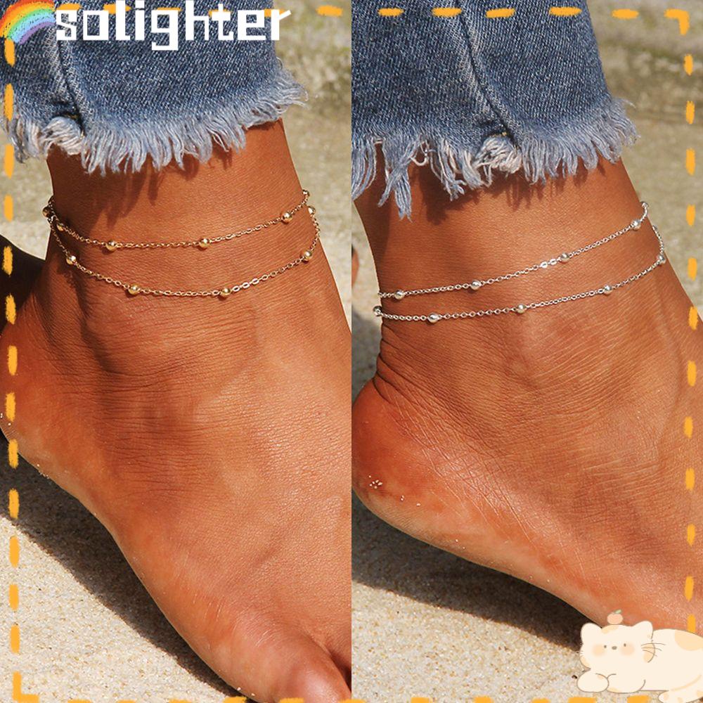 Solighter Gelang Kaki Dua Lapis Wanita Gelang Kaki Berpasir Pantai Perhiasan Kaki Sederhana