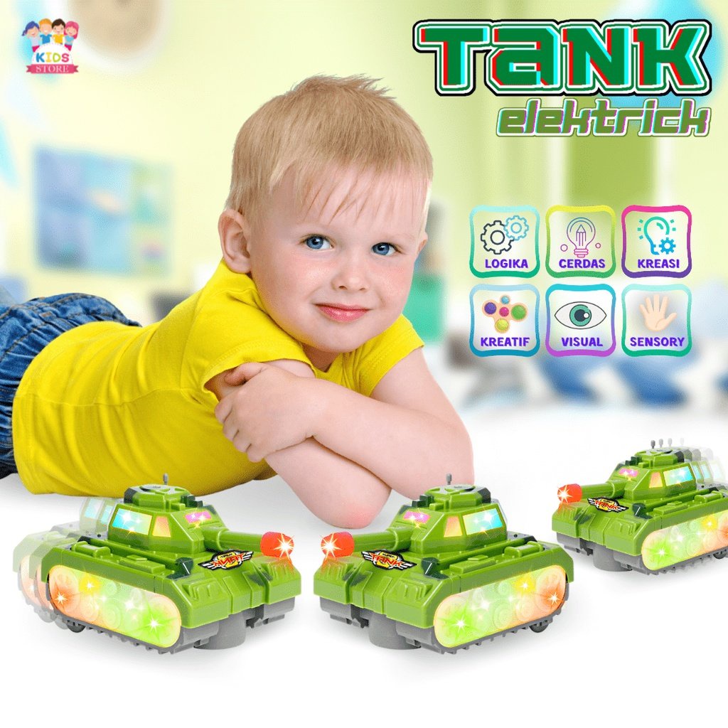 Tank Elektrik Suara Musik | Mobil Tank Mainan Anak | Mainan Anak Laki Laki 3 Tahun | Mainan Cowok