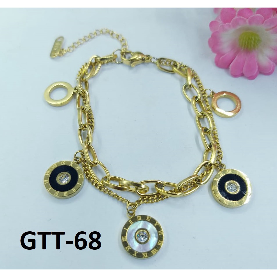 GELANG TANGAN KAKI RANTAI TITANIUM EMAS GOLD BULAT DIAM ROMAWI TERMURAH / DUNIA GELANG TERBARU