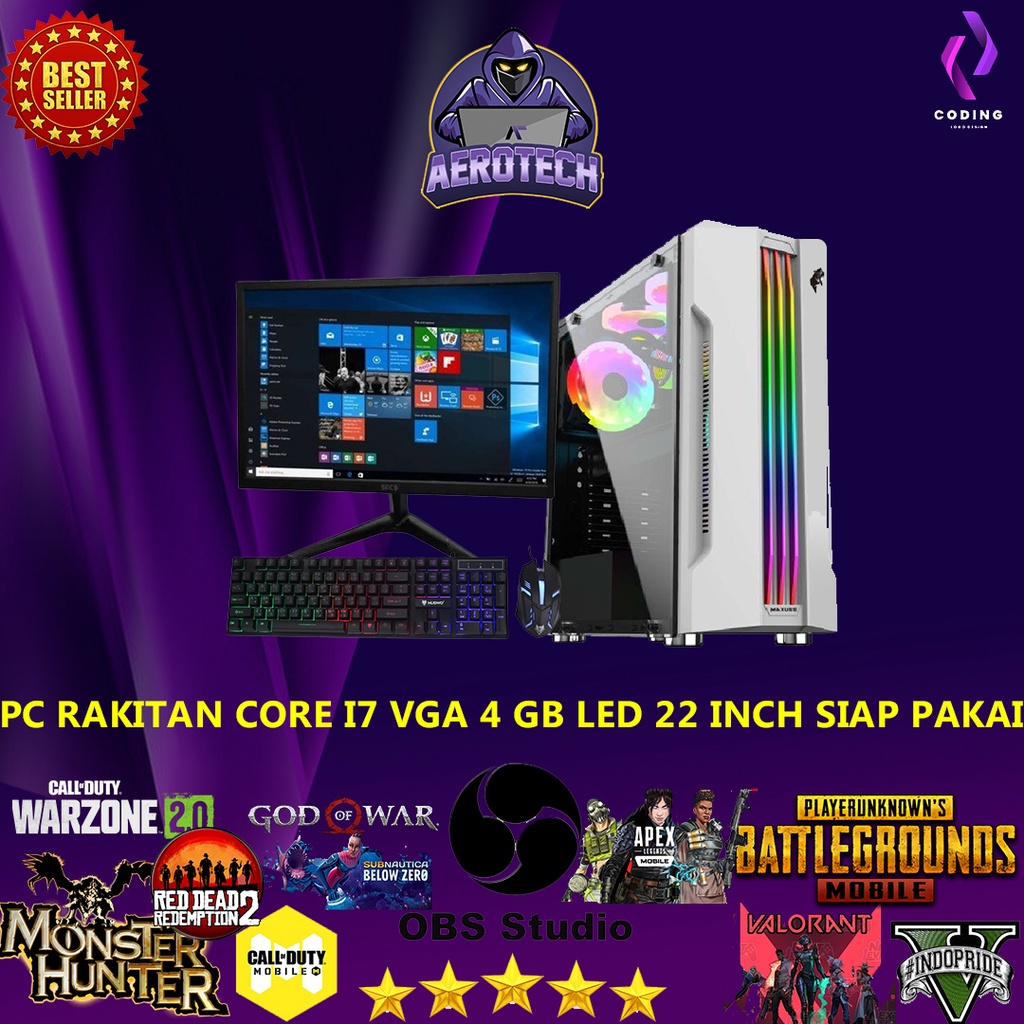 PC RAKITAN GAMING DESAIN CORE I7 3770 | RAM 16GB | VGA 4 GB | LED MONITOR 22 INCH TERMURAH SIAP PAKAI