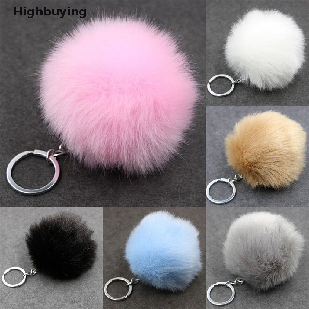 Hbid Gantungan Kunci Gesper Logam Perak Imitasi Kelinci Bulu Bola Liontin Tas Key Chain Lucky Glory