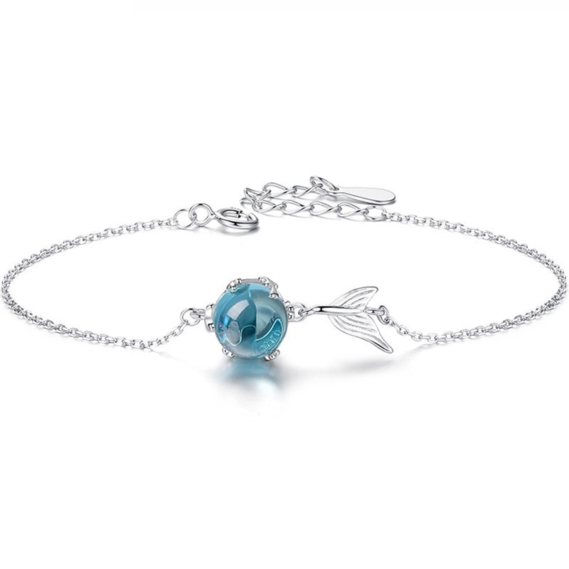 Korea Gaya Sederhana Batu Biru Zirkon Indah Mermaid Tails Gelang S925 Sterling Silver Untuk Wanita Fashion Perhiasan Bracelets Bangles