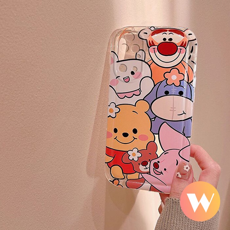 IPHONE Kartun Lucu Winnie The Pooh Bear Full Case Kompatibel Untuk Iphone11 13 12 14 Pro Max X 7 6s 6 8 Plus XR XS Max SE 2020 Lembut TPU Shockproof Airbag Penutup Belakang