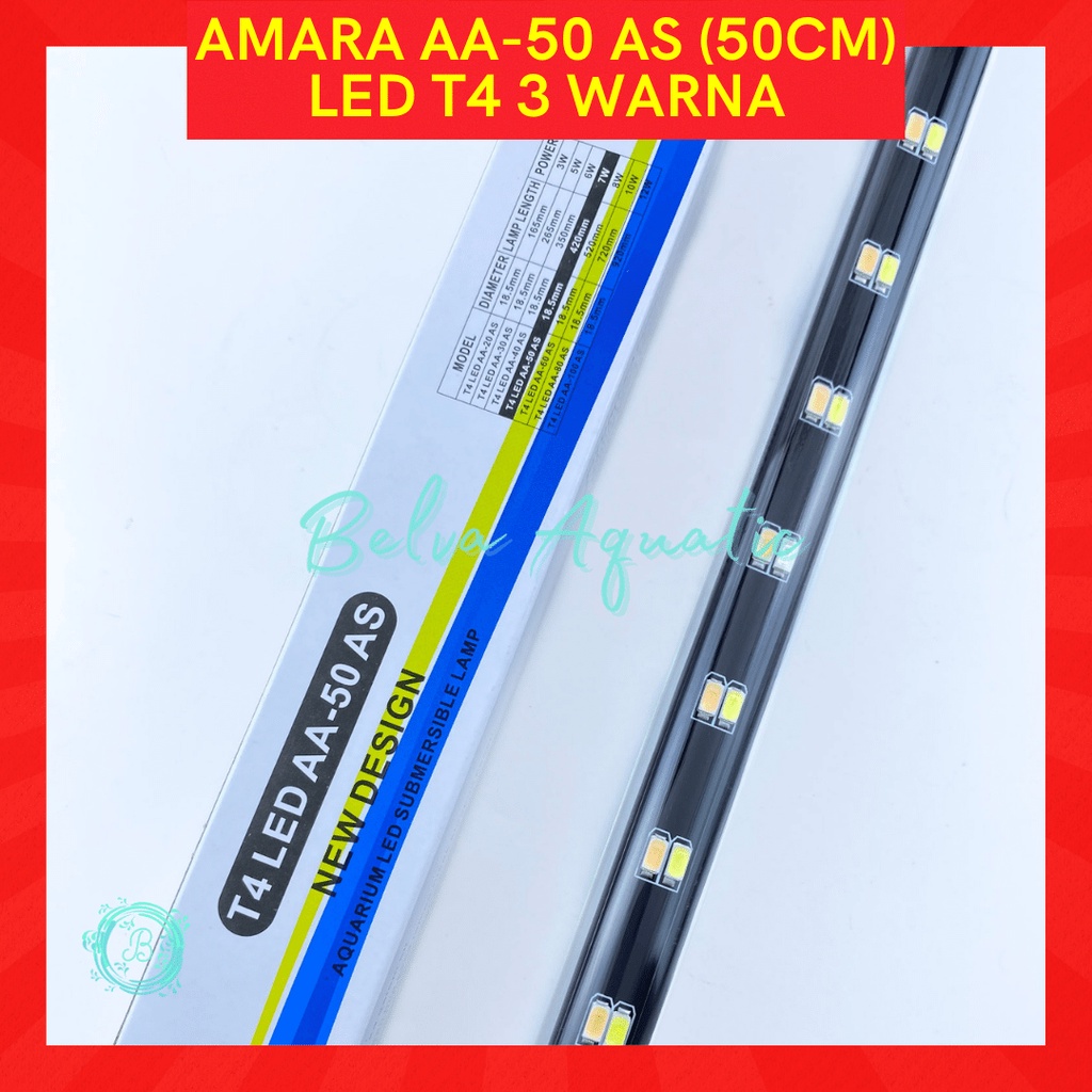 AMARA T4 LED AA-50 AS 50cm 2 Baris Lampu Celup Aquarium Ikan Aquascape 50 cm AA50 AA50AS