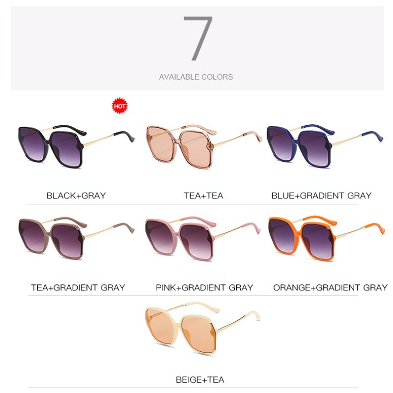 (YUZHU) Western Fashion Oversized Frame Square Metal Temple Sunglasses Wanita Gaya Retro Sederhana Pantai Kacamata Perlindungan UV