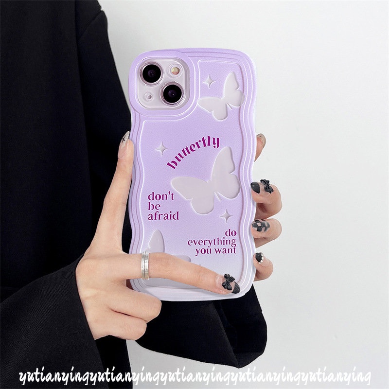 IPHONE Romance Butterfly Case Kompatibel Untuk Iphone13 11 14 12 Pro Max 11 Pro Max7 6 8 6s 14 Plus X XS Max XR SE 2020 Wavy Edge Purple Gradient Soft Tpu Phone Cover