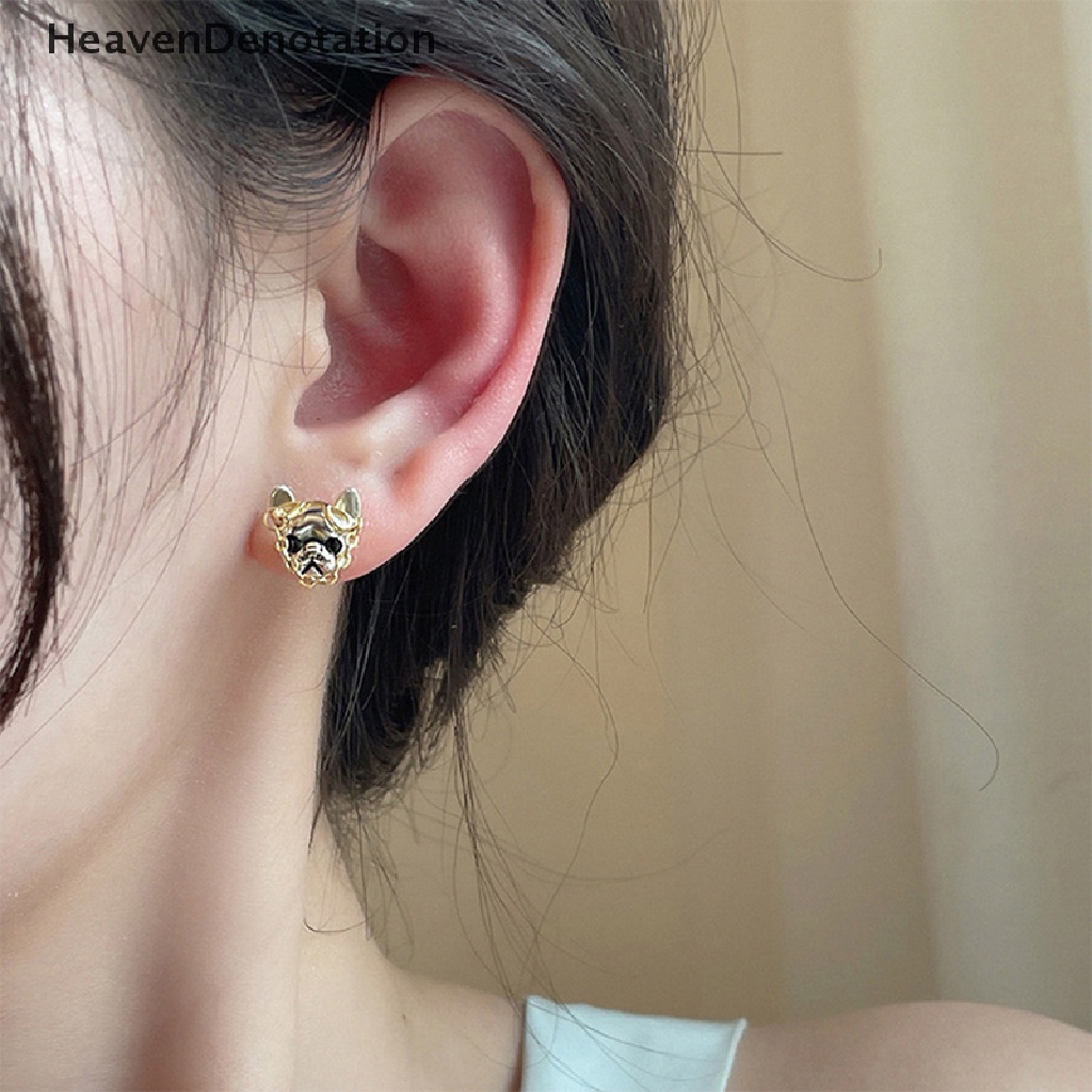 [HeavenDenotation] 1pasang Kreatif Gaya Hip Hop Lucu French Bulldog Stud Earrings Untuk Wanita Gadis Lucu Anting Pesta Perhiasan Hadiah HDV