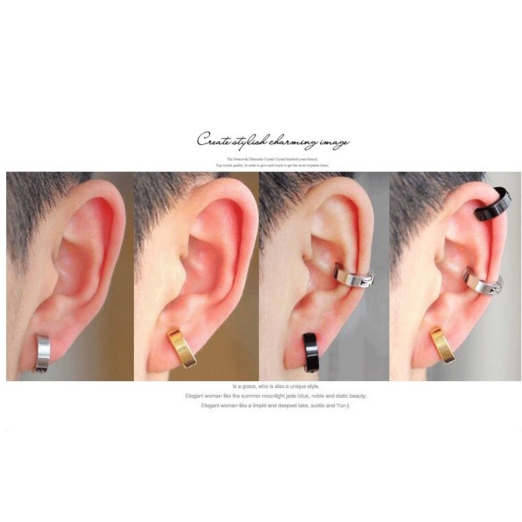 1pasang Pria Wanita Kepribadian Gaya Punk Non-Piercing Stainless Steel Telinga Tulang Klip Hoop Earrings Jewelry